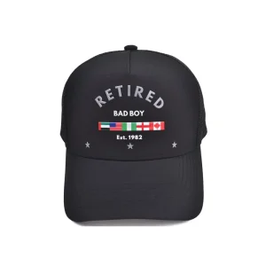 Hall of Fame Retired Badboy black trucker mesh snapback cap-front view