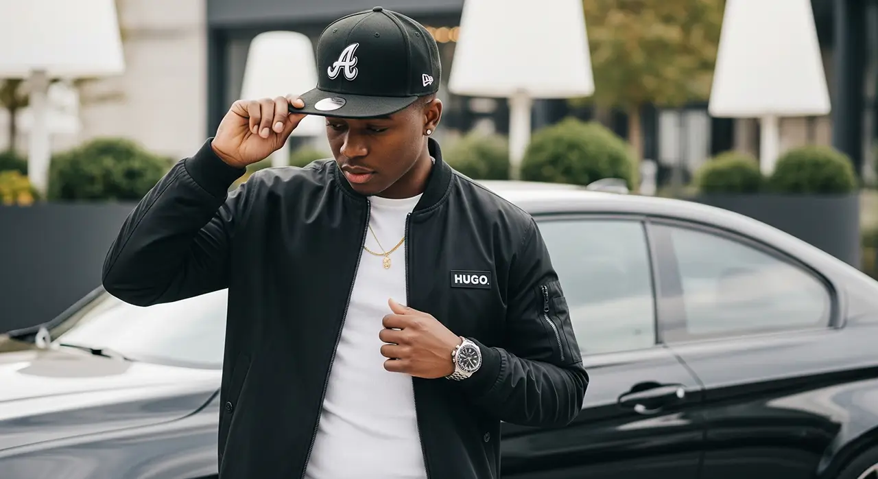 Young man wear a baseball cap sitting on a slab