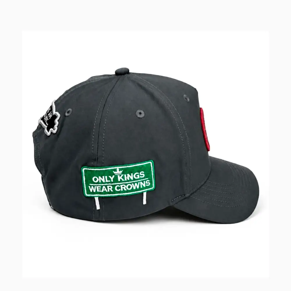 Hall of Fame OG Meteor Grey trucker snapback with red embroidered OG logo-side view