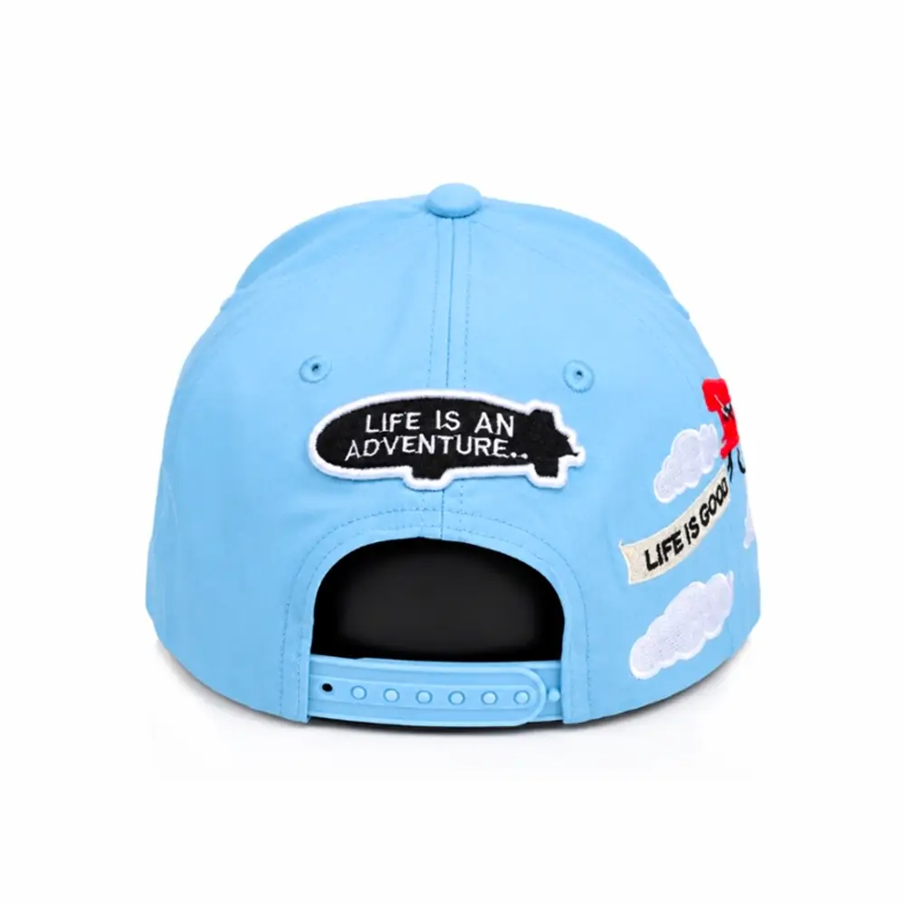 Hall of Fame OG blue curved brim snapback with white logo and aeroplane embroidery-back view